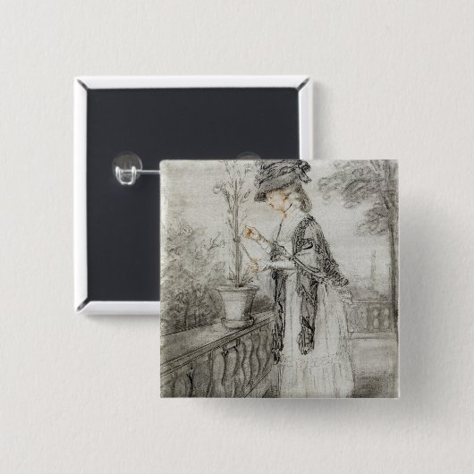 カーネーションの植物(黒をがちである台地の女性 缶バッジ (正面&裏面)