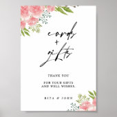 カーネーションの花のカードと結婚ギフトのサイン ポスター (正面)