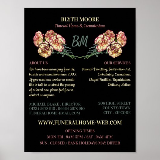 カーネーションの花，葬儀場，ディレクタ ポスター (正面)