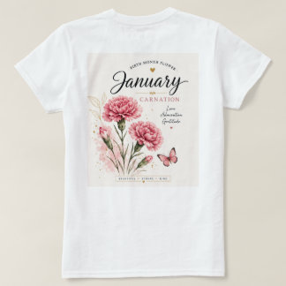 カーネーションの1月の誕生花フラワーデザインの女性用フラワーデザイン Tシャツ