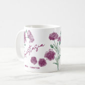 カーネーションの1月の誕生花 名前入りギフト コーヒーマグカップ (正面左)