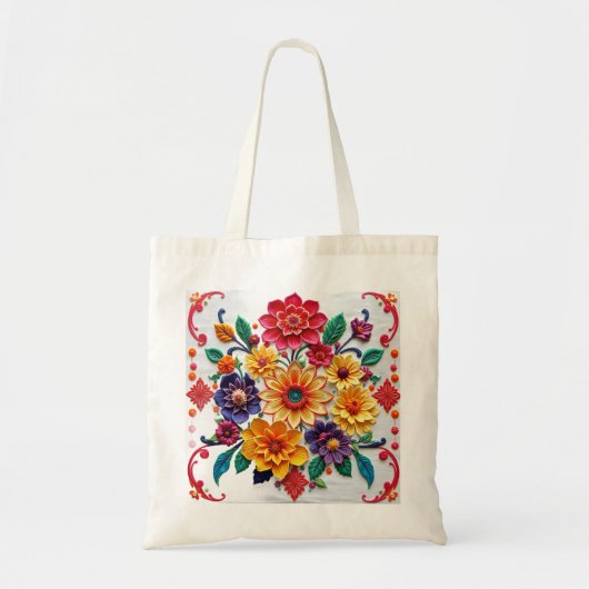 カーネーションエナジースピンクレッド&ホワイト5D油絵を描 トートバッグ (正面)