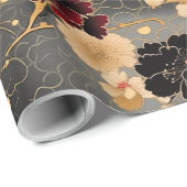 カーネーションエレガント |グレーの赤と金ゴールドの花模様 ラッピングペーパー (ロールコーナー)