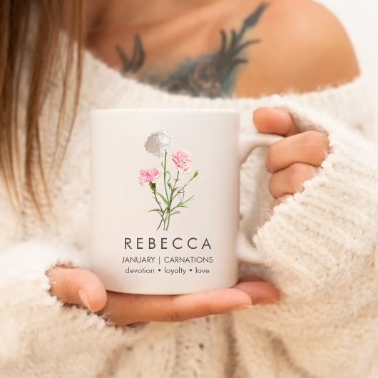 カーネーションズ1月カスタム誕生フラワー ジャンボコーヒーマグカップ