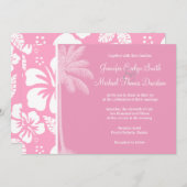 カーネーションピンクの熱帯ハイビスカス;サマーパーム 招待状 (正面/裏面)