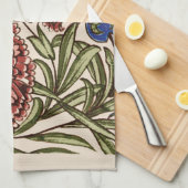 カーネーションフラワータイルアンティーク素朴アート キッチンタオル (四つ折り)