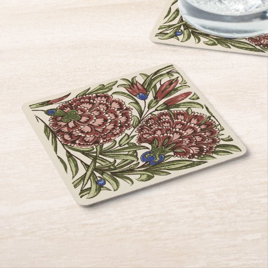 カーネーションフラワータイルアンティーク素朴アート スクエアペーパーコースター (アングル)