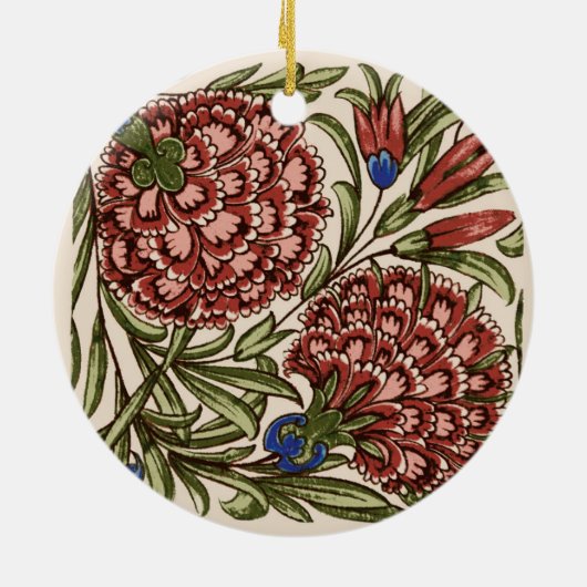 カーネーションフラワータイルアンティーク素朴アート セラミックオーナメント (裏面)