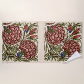 カーネーションフラワータイルアンティーク素朴アート ビーチタオル (正面)