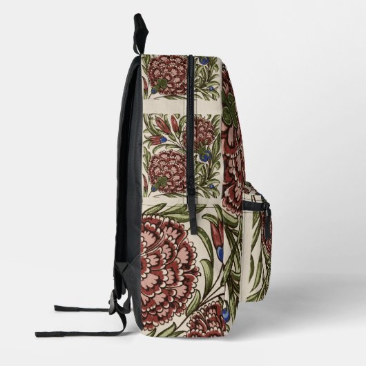 カーネーションフラワータイルアンティーク素朴アート プリントバックパック (左)