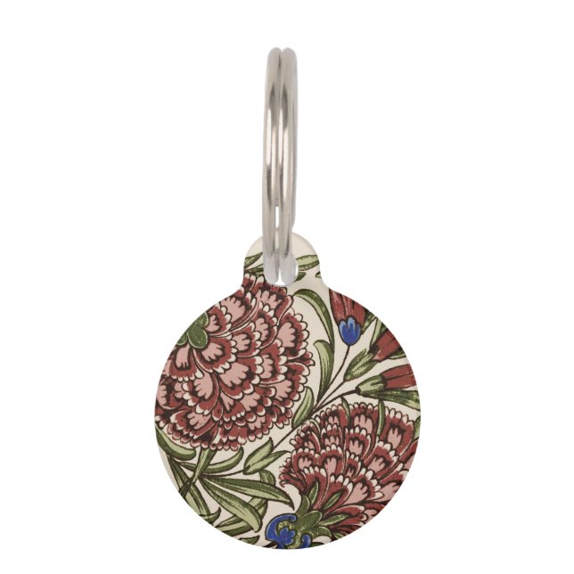 カーネーションフラワータイルアンティーク素朴アート ペット　ネームタグ (正面)