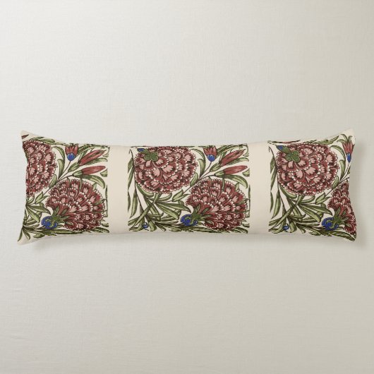 カーネーションフラワータイルアンティーク素朴アート ボディピロー (正面)