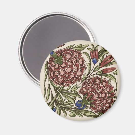 カーネーションフラワータイルアンティーク素朴アート マグネット (正面/裏面)