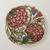 カーネーションフラワータイルアンティーク素朴アート ラウンドクッション (裏面)