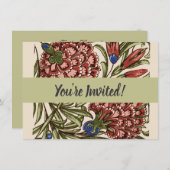 カーネーションフラワータイルアンティーク素朴アート 招待状 (正面/裏面)