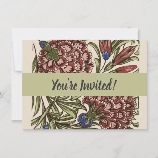 カーネーションフラワータイルアンティーク素朴アート 招待状 (正面)