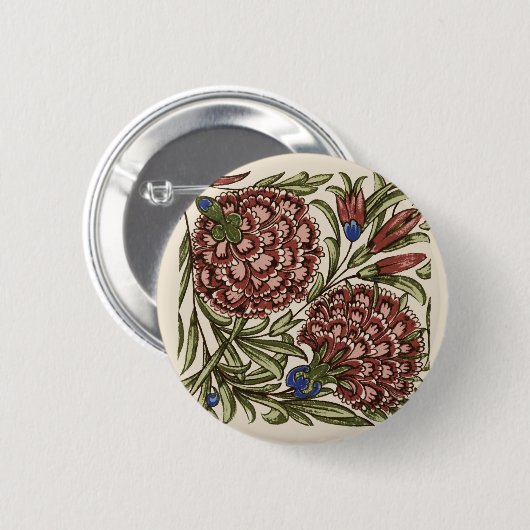 カーネーションフラワータイルアンティーク素朴アート 缶バッジ (正面&裏面)
