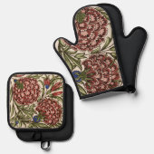 カーネーションフラワータイルアンティーク素朴アート 鍋つかみ&鍋敷きセット (正面/裏面)