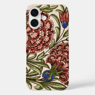 カーネーションフラワータイルアンティーク素朴アート iPhone 16ケース