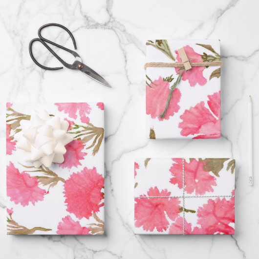 カーネーションフローラエレガント水彩母の日 ラッピングペーパーシート (正面)