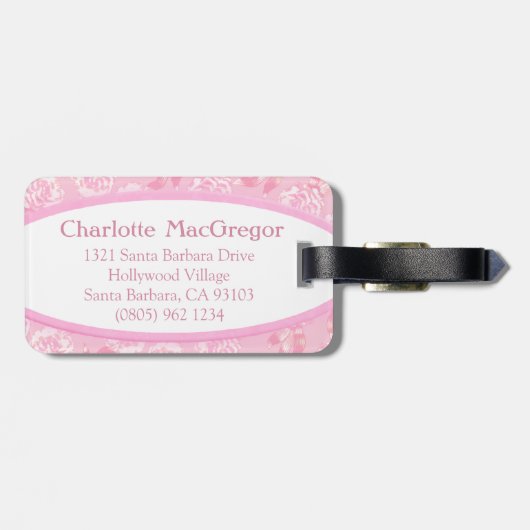 カーネーションフローラダマスクピンク白idラゲッジタグ ラゲッジタグ (裏面横)