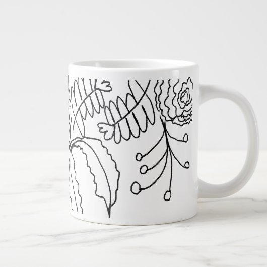 カーネーションフローラ手描きドードルモノグラム ジャンボコーヒーマグカップ (右)