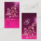 カーネーションモノグラム付きピンク紫色の花束 名刺 (正面/裏面)