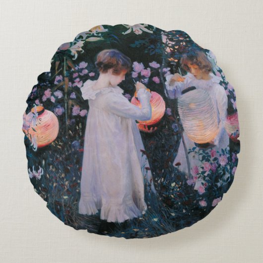 カーネーションリリリーバラジョンシンガーサーゲントアート ラウンドクッション (正面)