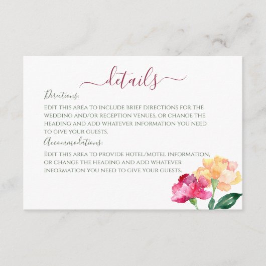 カーネーション忘れとメノッツ結婚の詳細 エンクロージャーカード (正面)