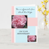 カーネーション息子と妻パーソナライズされた記念日 カード (黄色い花)