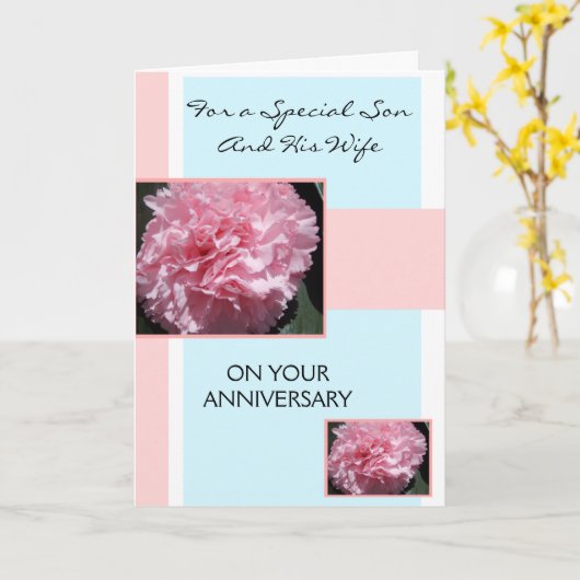 カーネーション息子と妻パーソナライズされた記念日 カード (黄色い花)