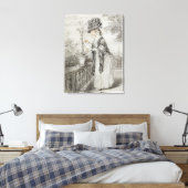 カーネーション植物の世話をするテラスの女性(黒) キャンバスプリント (インサイチュ (寝室))