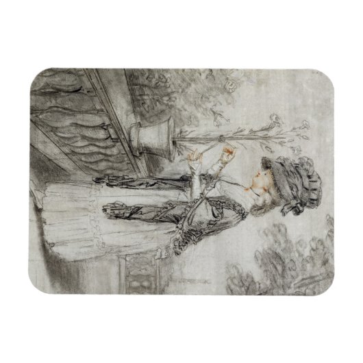 カーネーション植物の世話をするテラスの女性(黒) マグネット (横)