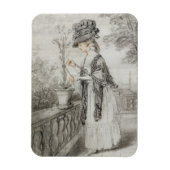 カーネーション植物の世話をするテラスの女性(黒) マグネット (縦)