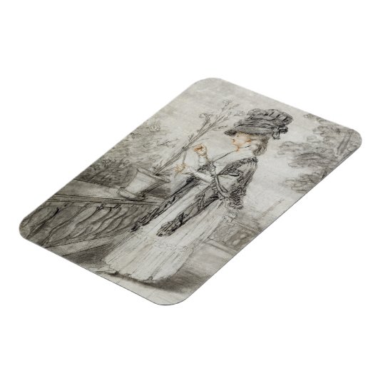 カーネーション植物の世話をするテラスの女性(黒) マグネット (左側)