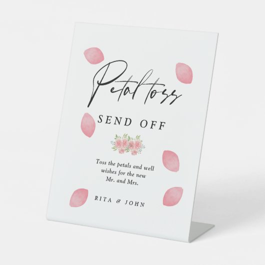 カーネーション結婚ピンクフローラの花びらトスオフ 台座サイン (正面)