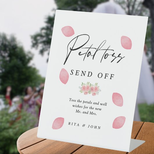 カーネーション結婚ピンクフローラの花びらトスオフ 台座サイン