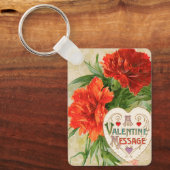 カーネーション花ヴィンテージバレンタインデー キーホルダー (正面)
