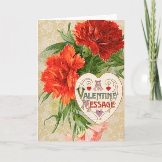 カーネーション花ヴィンテージバレンタインデー シーズンカード (正面)