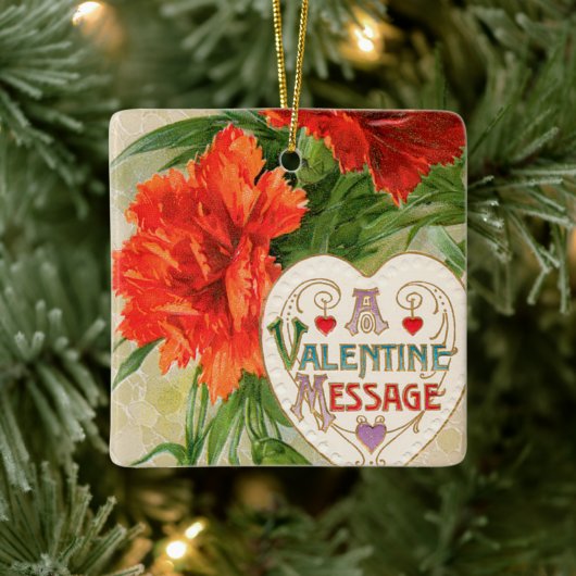 カーネーション花ヴィンテージバレンタインデー セラミックオーナメント (ツリー)