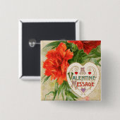 カーネーション花ヴィンテージバレンタインデー 缶バッジ (正面&裏面)