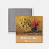 カーネーション赤と白付きの花瓶、日付を保存 マグネット (正面/裏面)