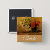 カーネーション赤と白付き花瓶ファンゴッホ 缶バッジ (正面&裏面)