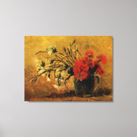 カーネーション赤と白付き花瓶 キャンバスプリント (正面)