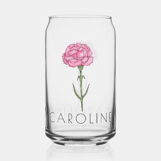 カーネーション1月誕生フラワー名前をカスタムする ガラス缶 (正面)