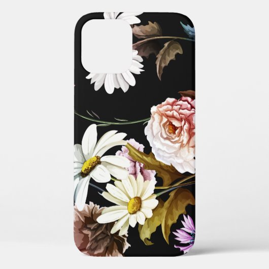カーネーション、カモミールの花、黒いパターン。 Case-Mate iPhoneケース (裏面)