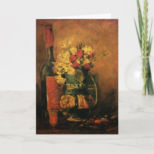カーネーション、バラ、ビンセント・ヴァン・ゴッホによるボトル カード (正面)