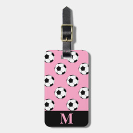 カーネーション ピンク サッカー ボール モノグラム ラゲッジタグ