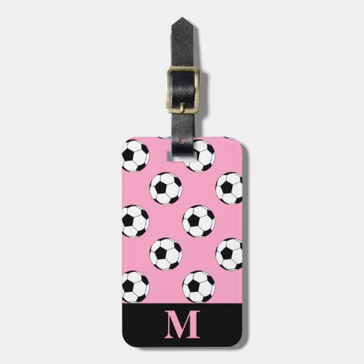 カーネーション ピンク サッカー ボール モノグラム ラゲッジタグ (正面縦)