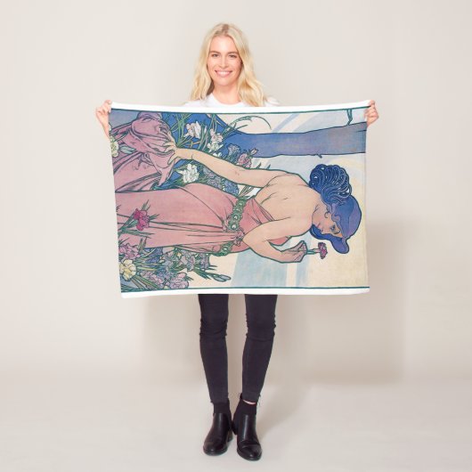 カーネーション（4つの花）、アルフォンスミュシャ フリースブランケット (インサイチュ)